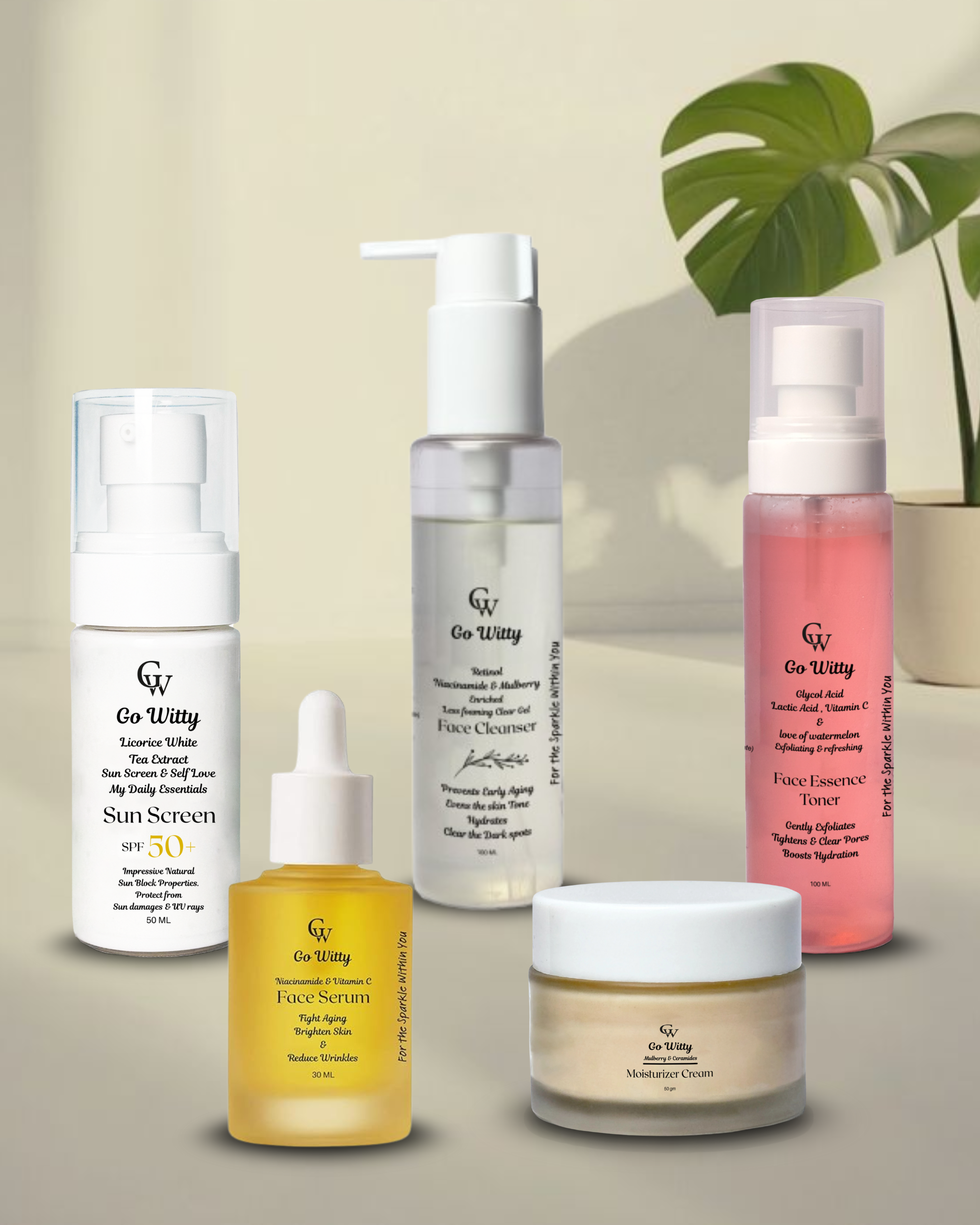 Gowitty Combo of 5 - (Sunscreen + Moisturiser + Toner + Serum + Cleanser)