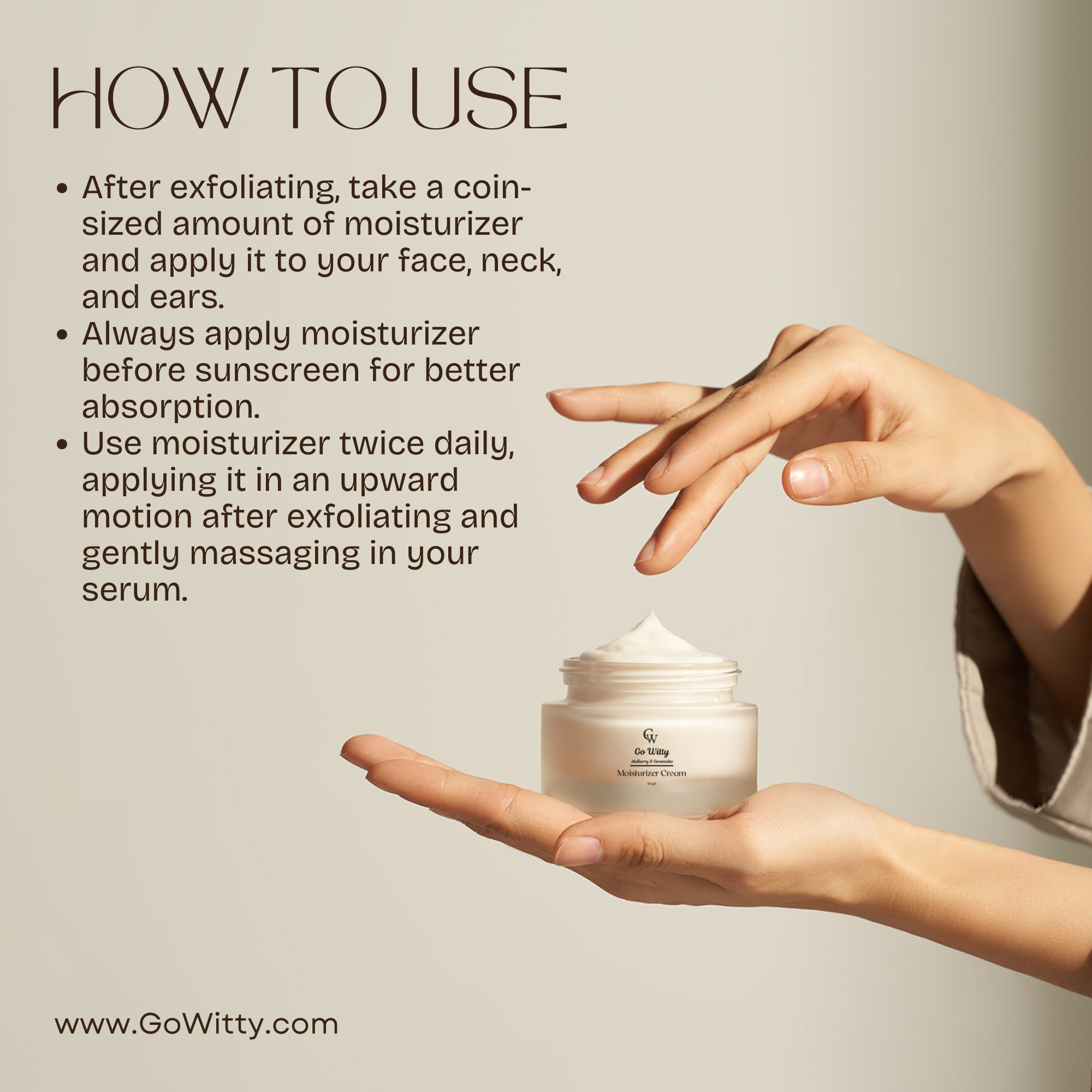 GoWitty enriched with ceramides Moisturizer | SLS & Paraben Free | For Sensitive & Combination Skin | 50g