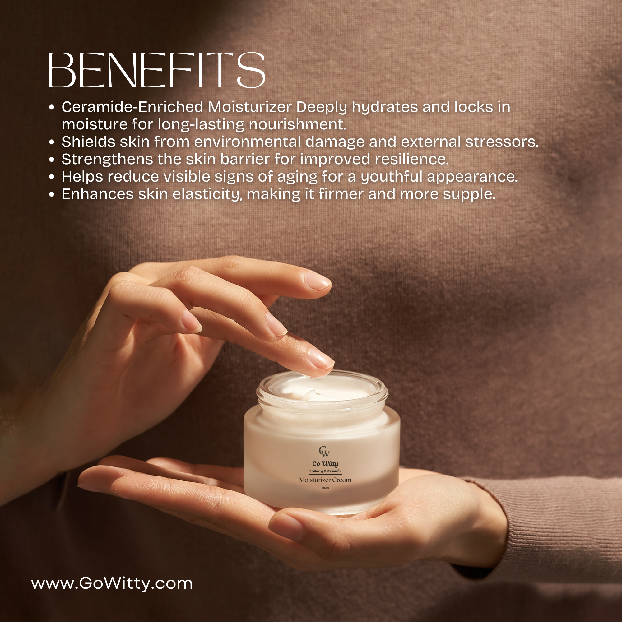 GoWitty enriched with ceramides Moisturizer | SLS & Paraben Free | For Sensitive & Combination Skin | 50g