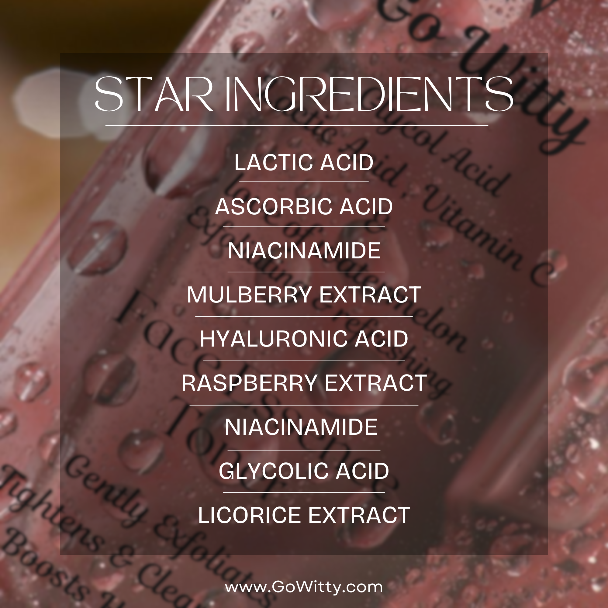 Go Witty Face Essence\Toner | Glycolic Acid, Lactic Acid & Vitamin C | Hydrating & Skin Brightening | SLS & Paraben Free | 100ml