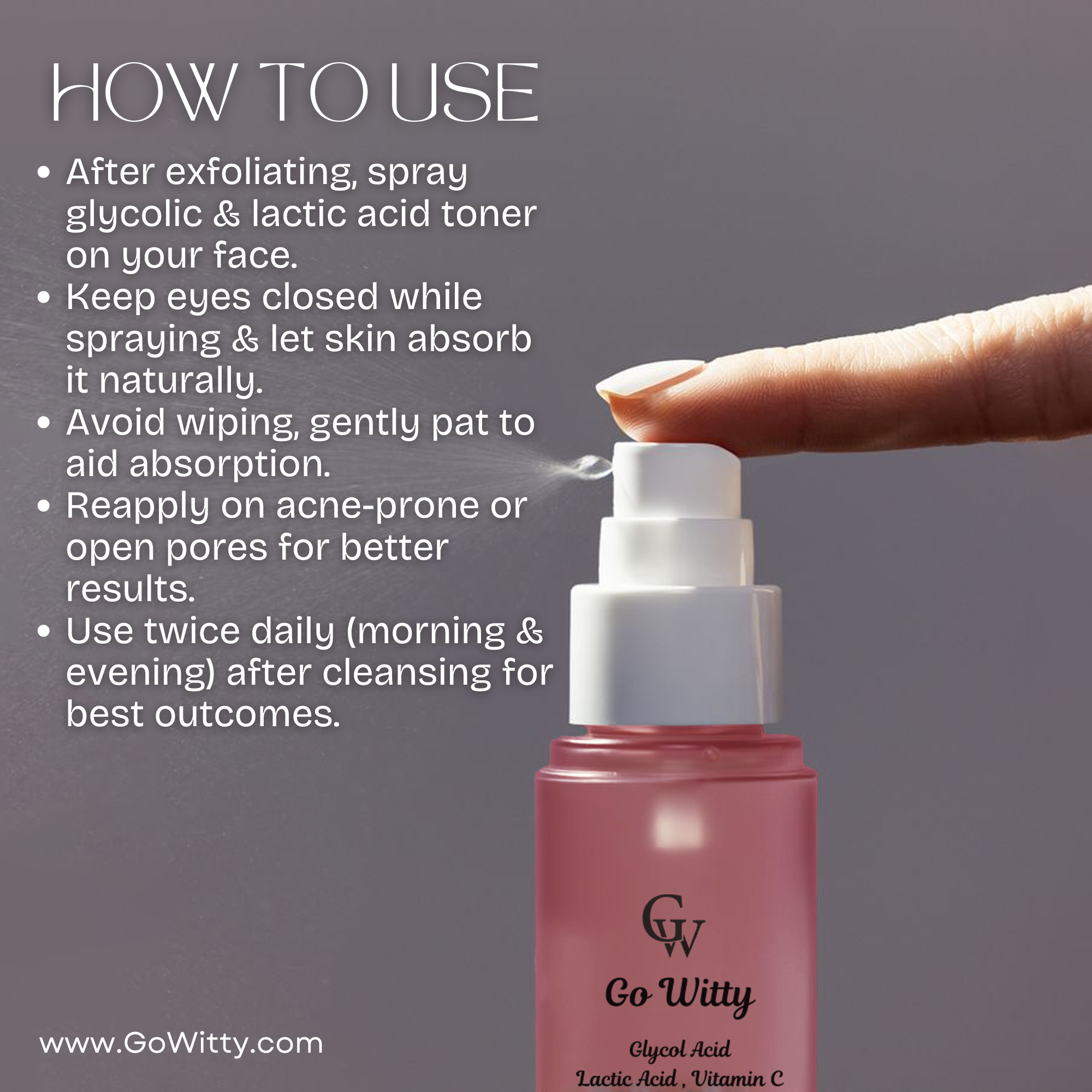 Go Witty Face Essence\Toner | Glycolic Acid, Lactic Acid & Vitamin C | Hydrating & Skin Brightening | SLS & Paraben Free | 100ml