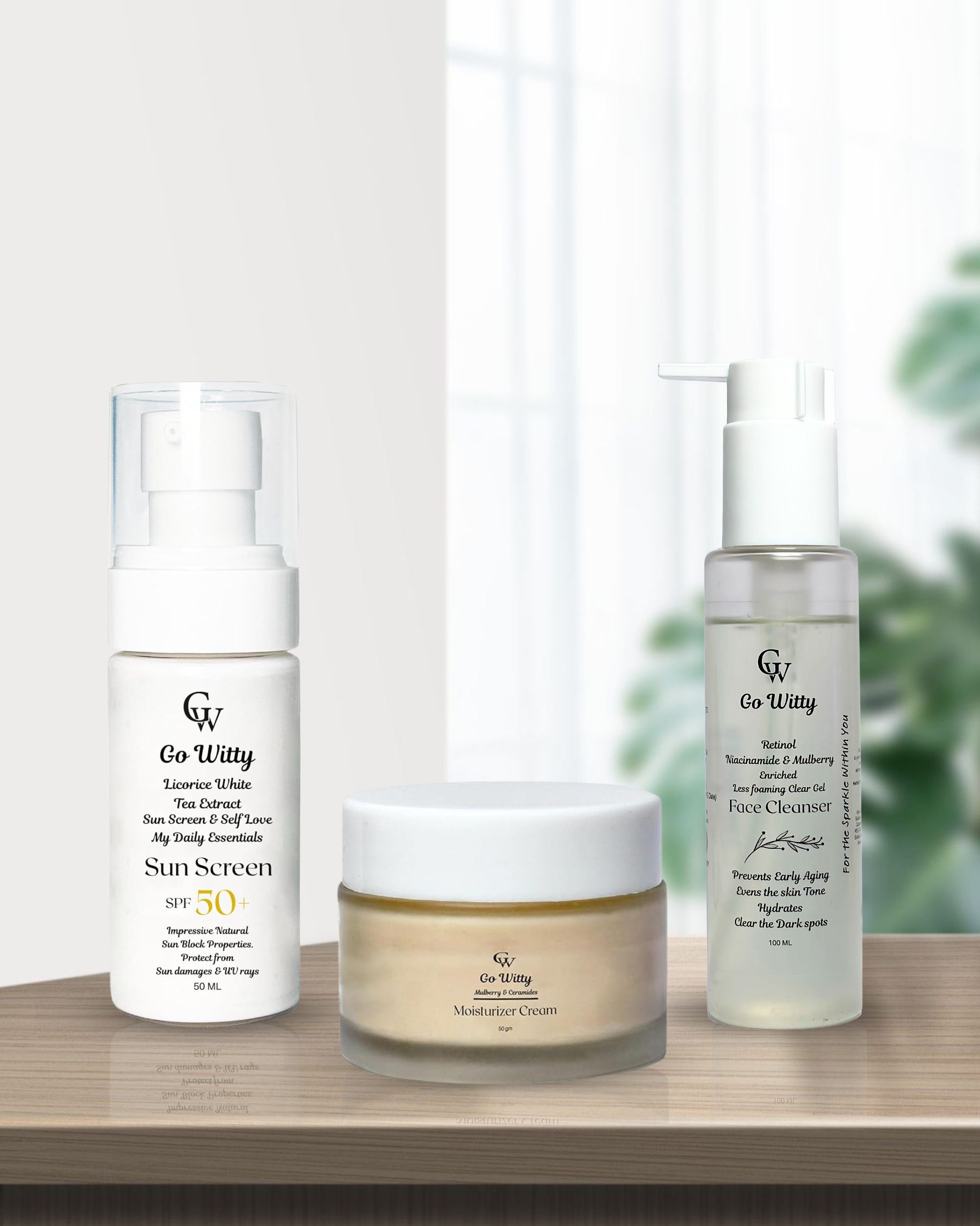 Gowitty Morning Skincare Combo – Cleanser + Sunscreen + Moisturiser (Daily Glow Essentials)